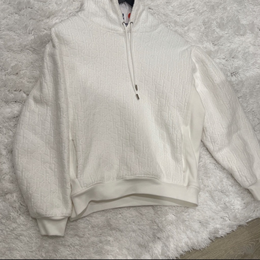 Dior White Oblique Terry Cotton Cloth Hoodie Size L